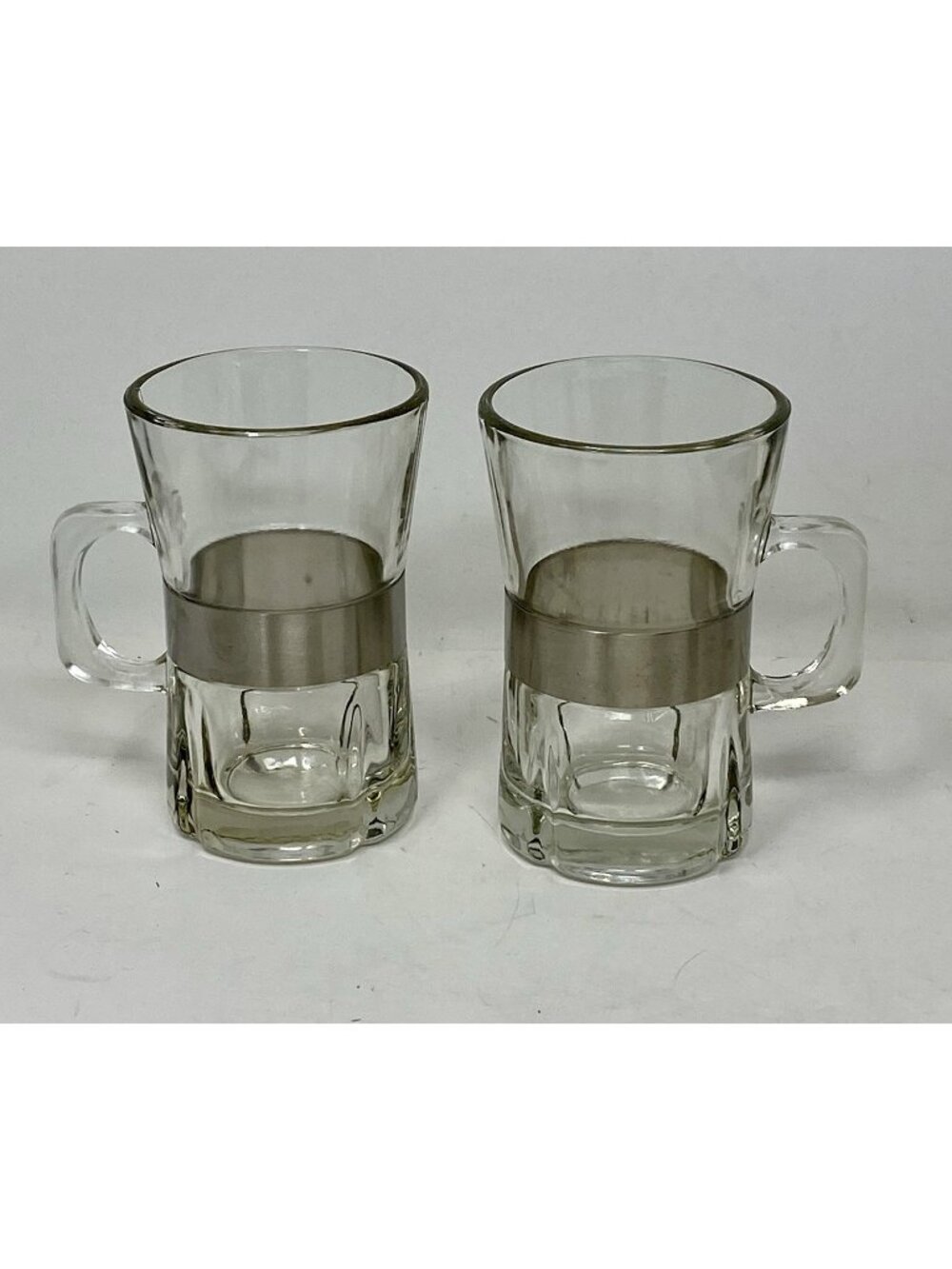 Set 2 Vtg Rosendahl Denmark Grand Cru Clear Glass Mugs Silver Bands Erik Bagger